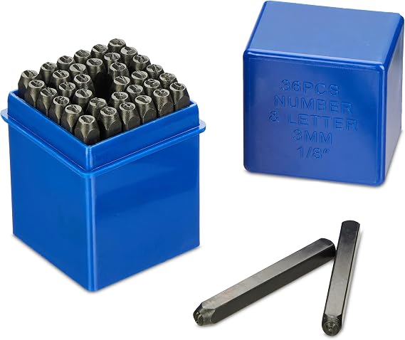 Relaxdays Schlagbuchstaben Set 36-teilig Schlagstempel 3 mm Leder und Metall Stanzwerkzeug A-Z & 0-9 Stahl schwarz