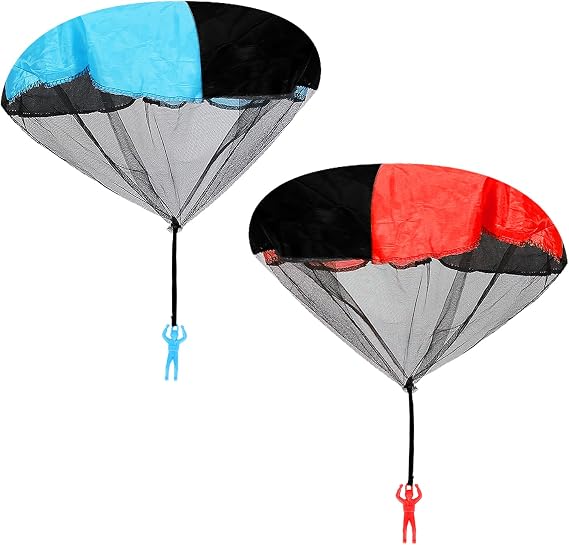 Luckious 2 Pack Parachute Toy Soldiers - Hand-Tossed Army Men for Outdoor Fun - Ideal Paratrooper Flying Toys for Boys and Girls - Perfect Blue and Red