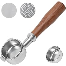 Zythrem 54mm Bottomless Portafilter 3 Ears Compatible with Sage Breville Barista Series Barista Express Walnut Wood Handle with 2 Puck Screen Bottomless Portafilter for Home Barist