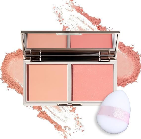 Blush Palette, Matte and Shimmer, Mirror and Puff, Natural Cheek Tint