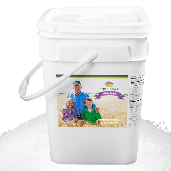 WheatlandTM White Sugar Delicious USA grown 20 lbs Bulk Mylar and Bucket Provide 25 Year Shelf Life Emergency Food Storage High Trust Seller 40 Year Legacy of Prepping