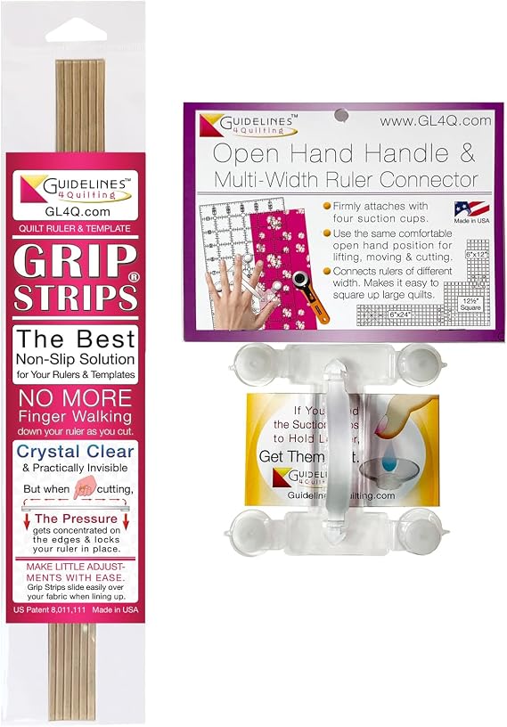 Guidelines4quilting Handle/Connector and Grip Strips Bundle for Quilting Rulers and Templates