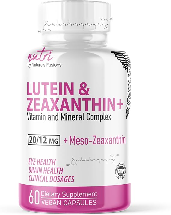 Nutri Lutein 20mg Eye Vitamins - Lutein and Zeaxanthin Supplements - 60 Ct | Triple Carotenoid Formula - Lutein & Zeaxanthin - w/ Zinc & Vitamins A, C, D3, E, Folate - Eye Health Support