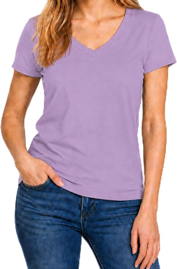 Eddie Bauer Womens Tops, Short Sleeve Cotton V-Neck T Shirts for Women - Purple X-Large