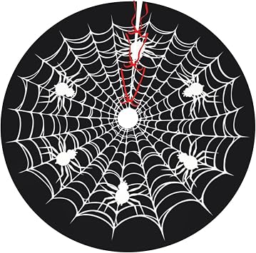 Black Halloween Spider Web Scary Funny 30 36 48 Inch Christmas Tree Skirt Carpet Mat Funny Party Decor Supplies for Xmas Halloween Decorations Occasion