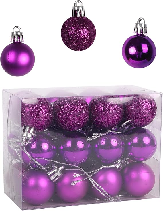 Christmas Decoration Christmas Tree Baubles Christmas Baubles Decoration Christmas Baubles with String Reusable Matt Shine Glitter Christmas Baubles Set of 24 Four Colours