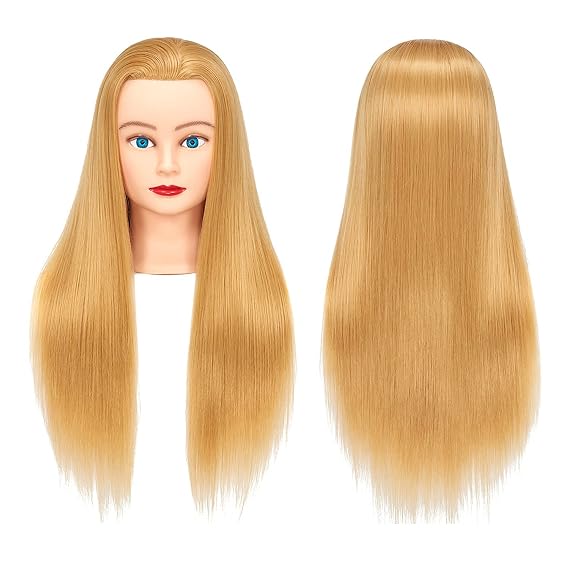 Training Head 26"-28" Long Hair Mannequin Training Head Dolls for Cosmetology Synthetic Fiber Hair Styling Hairdressing Manikin Head for Hairdresser with Clamp Stand (Blonde)