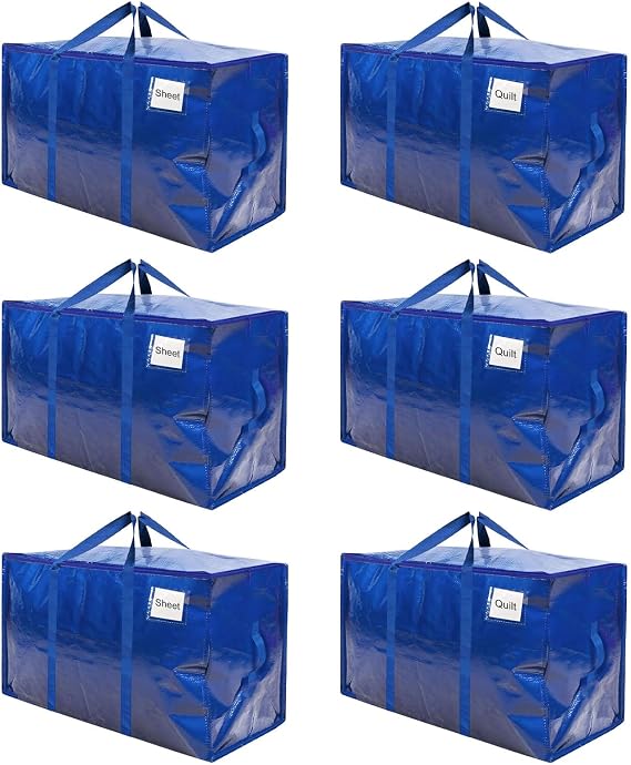 RICHIE Heavy Duty Extra Large Moving Bags with Reinforced Handle and Double Zipper - Waterproof Storage Box with Tag Window - for Christmas