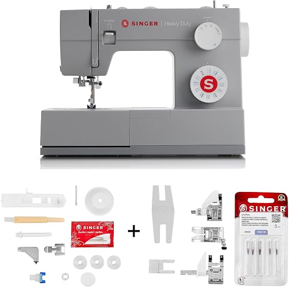 SINGER Heavy Duty 4423 (Grey Bundle) High Speed Sewing Machine with Accessory Kit | Strong Motor With Enhanced Piercing Power, 97 Stitch Applications, Full Metal frame, 1-step Buttonhole & LED Light