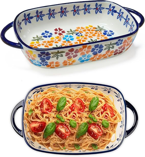 23.5 x 13 x 5 cm Ceramic Casserole Dish 730 ml Rectangular Lasagne Mould with Handles Coloured Ovenproof Porcelain Baking Mould for Lasagne Casserole Tiramisu Pasta