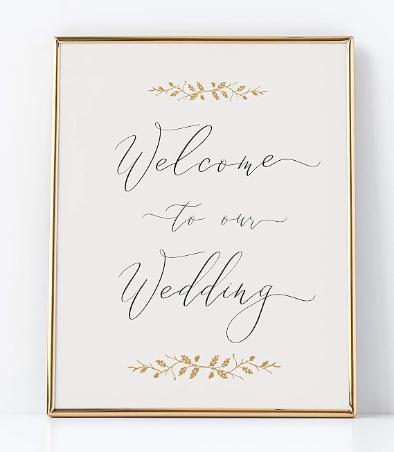 Welcome to Our Wedding Sign, Elegant Pearl Sign with Gold Accents, Professional Thick Pearlescent Cardstock