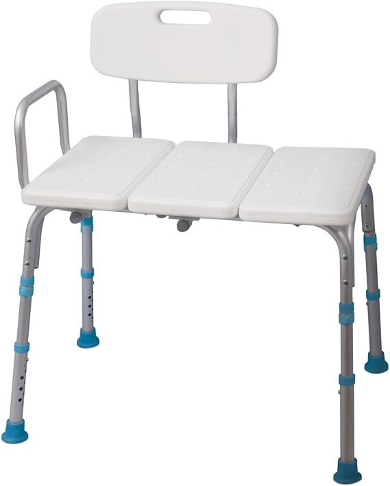AquaSense Adjustable Bath and Shower Bench with Reversible Backrest | Reversible Backrest Offers Flexible, Comfortable Positioning for Bath and Shower Transfers at Home Daily
