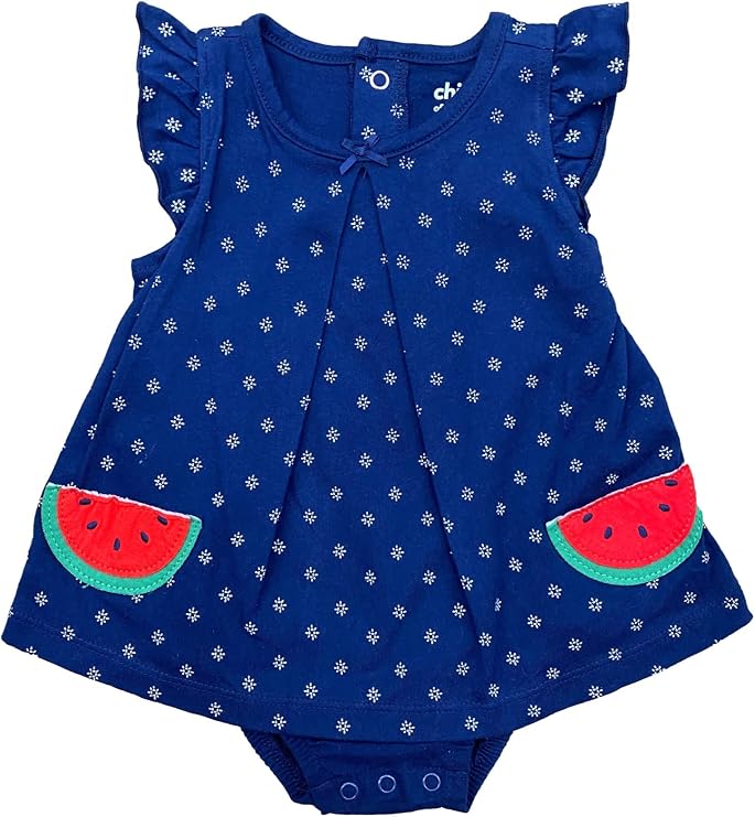Carters Infant Girls Navy Blue Watermelon Baby Romper Sun Dress Bodysuit