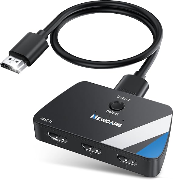4K@60HZ HDMI Switch, HDMI Switch 3 in 1 out with 1.2M HDmi Cable, Support 3D, 1080P, HDCP2.2, HDR, Dobly, 3 Ports hdm-i switch for PS5,HDTV, Xbox,Roku, Fire Stick,DVD, Projectors