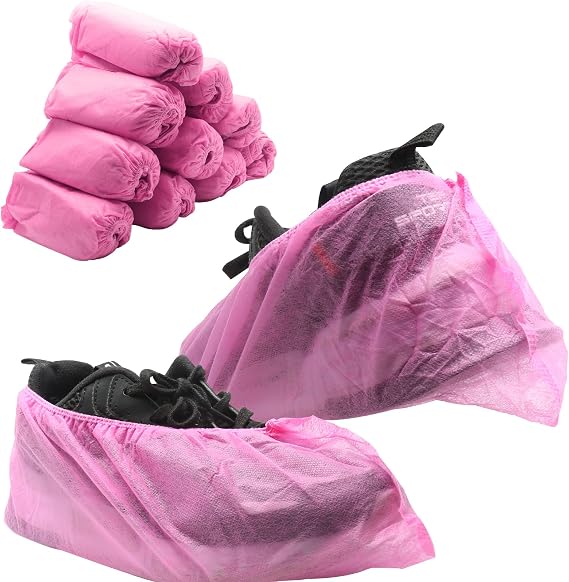 Piutouyar Shoe Covers Disposable Non-slip 100 Pack, 50 Pairs, Pink | Shoe & Boot Covers, Disposable Booties Shoe Covers, One Size Fits All, For Indoors & Outdoors