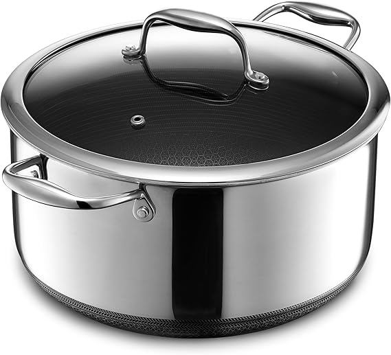 HexClad 8QT Hybrid Nonstick Braiser Stock Pot with Lid, Induction Ready