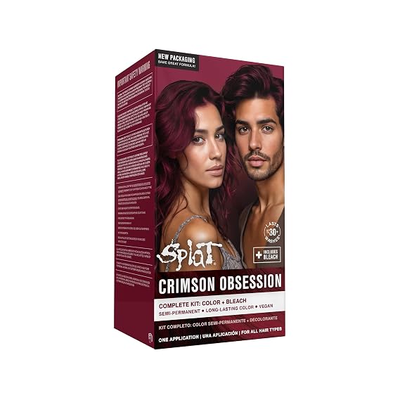 Splat Crimson Obsession Semi Permanent Hair Dye Kit with Bleach, 1 Application, Includes Red Hair Dye, Oxide & Bleach Powder, Vegan & Cruelty Free Hair Color