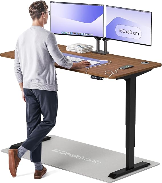 Desktronic HomePro Standing Desk – 160 x 80 cm Height Adjustable Desk with Electric Dual Motor, Touchscreen Controller & Integrated USB/USB-C, 3 Memory Presets