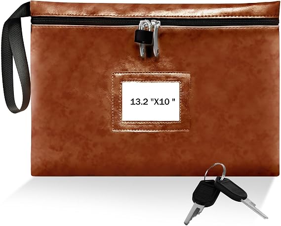 Notary Money Bag with Lock 13.2x10 Inch Brown
