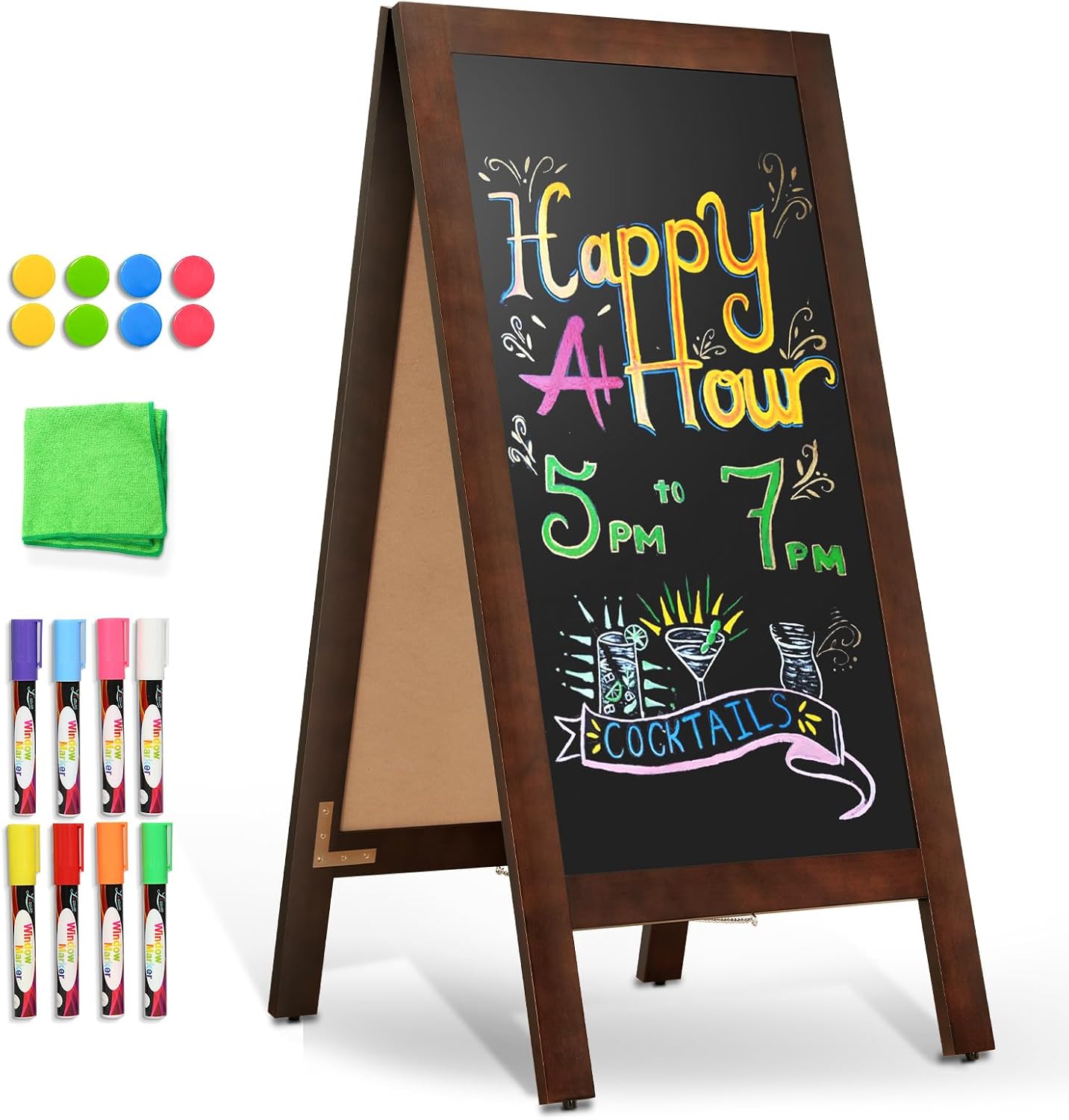 DOLLAR BOSS 40 x 20 A-Frame Chalkboard Sign Double-Sided Magnetic Sandwich Board Solid Pine Wood Frame Stable Freestanding Menu Display for Outdoor, Café, Wedding, Business, Dark Brown