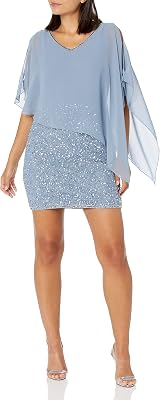 J Kara Womens Petite Caplet Short Cocktail Beaded Dress