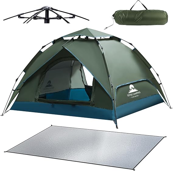 TEIVUL Camping Tent Automatic 3 Man Person Instant Pop Up Ultralight Dome Tent 4 Seasons Waterproof & Windproof with Removable Outer Tarpaulin, Double Layers