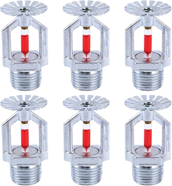 6 Pcs Fire Sprinkler Head, 1/2 NPT 155F(68C) Pendent Type Spray | Quick Response Automatic Fire Sprinkler System for Home, Residntial, Factory, Commericial, Warehouse Building(Copper Chrome)