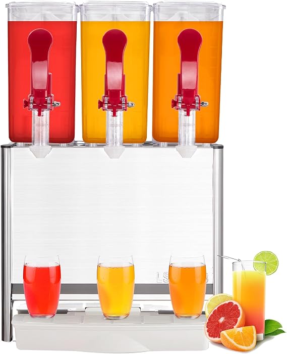 7.9 Gal/30L Commercial Beverage Dispenser, 10L X 3 Tank Stainless Steel Juice Dispenser Cold Drink Dispensers, Fruit Juice Beverage Machine with Thermostat Controller, for Restaurant Juice Shop, Bar