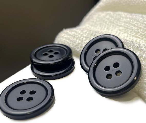 Shiny Black Corozo Suit Buttons with 4 Holes Round Rim - Assorted Sizes (30PCS/Pack)