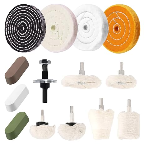 13Pcs Buffing Wheels with 1/4" Drill Shank and Polishing Compounds Kit for Drill, Buffer Wheels Pads for Stainless Steel Aluminum Glass Chrome Jewelry Wood Plastic Ceramic