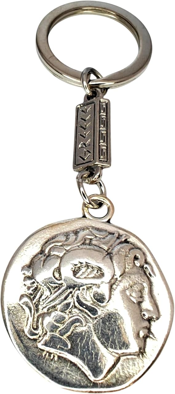 Iconsgr Macedonian Shield Keyring with Alexander the Great and Vergina Sun - Silver Color (206-1)