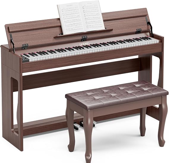 UMOMO 88-Key Graded Heavy Hammer Action Digital Piano – Full Size Weighted Keyboard with USB-MIDI, Duet Piano Bench Included, Walnut – Beginner Electric Piano