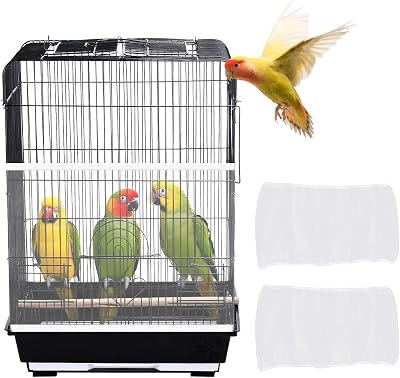 2 Pcs Bird Cage Netting Seed Catcher, Reusable Large Stretchy Nylon Bird Cage Skirt for Prevent Scatter and Mess White