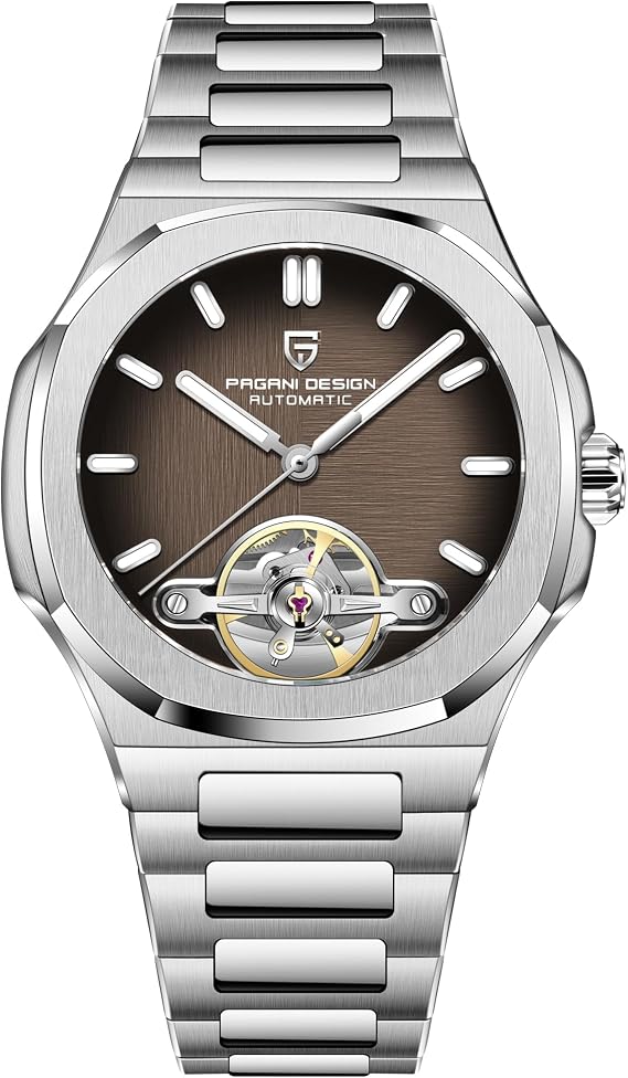 Pagani Design Men's Mechanical Watch Skeleton Tourbillon Full Stainless Steel AR Sapphire Mirror Waterproof Elegant Men's Automatic Watch