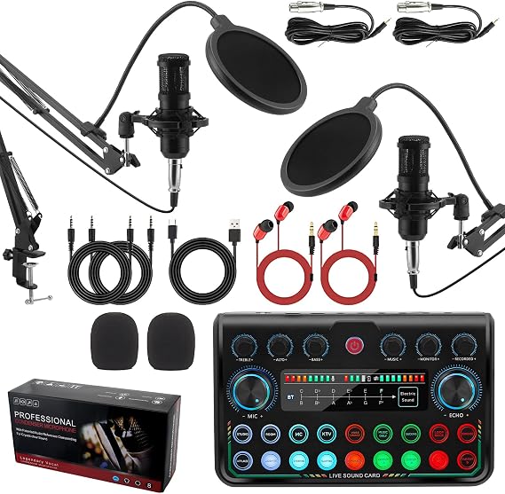Podcast Equipment Bundle,Streaming Microphone Podcast Starter Kit USB Condenser Soundboard Audio Mixer Kit with Sound Card for Streaming,Singing,Game
