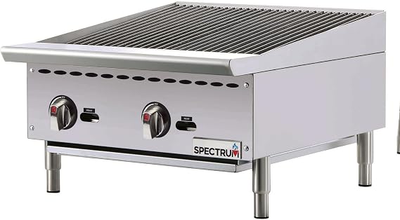 Winco Commercial Natural Gas Charbroil Grill with Radiant Heat, 2 Burner, 24"