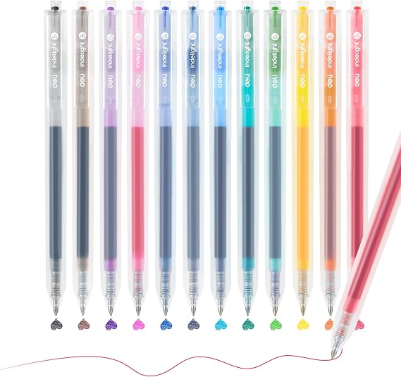 deli Colorful Gel Pens, 12 Pcs 0.5mm Retractable Multi Colored Pens