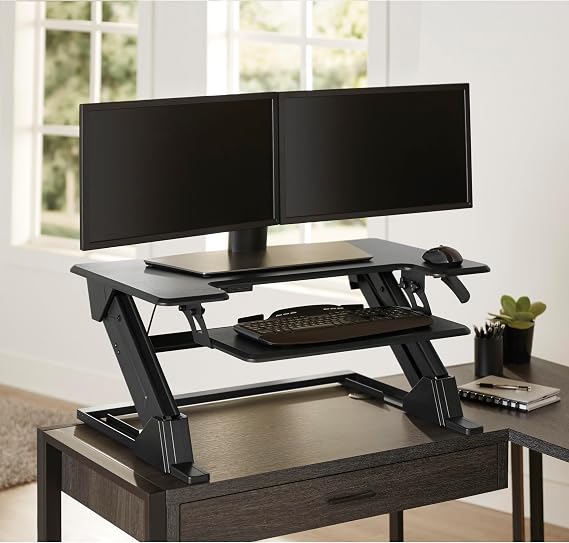 Realspace P20 Standing Desk Converter With USB And Keyboard Tray, 19-3/10"H x 35-2/5"W x 23-1/5"D, Black