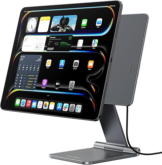 KU XIU Magnetic Wireless Charging Stand for iPad Pro 11" M4/M5 Only, Foldable Aluminum Alloy Tablet Holder Mount for Desk, 360 Adjustable Tablet Stand for iPad Pro 11 M4 [1M USB C Cable Included]