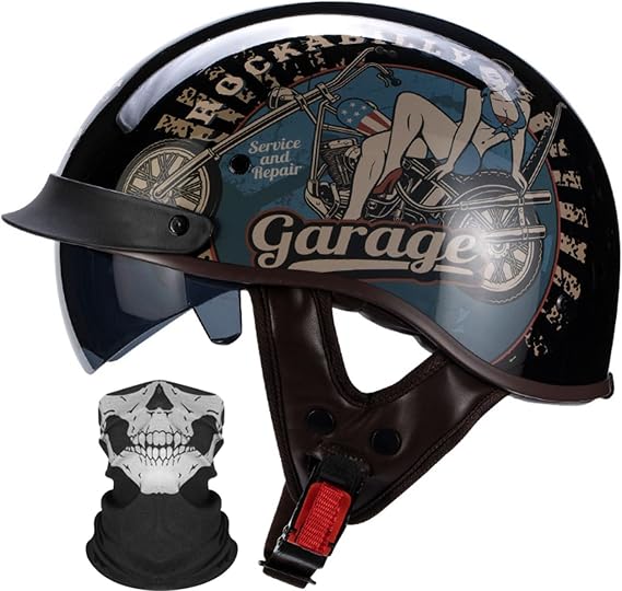 German Style Vintage Motorcycle Jet Helmet, DOT/ECE Approved Open Face Motorbike Helmet, Retro Half Helmet, with Sun Visor and Removable Inner, for Adult Men Women M~XXL