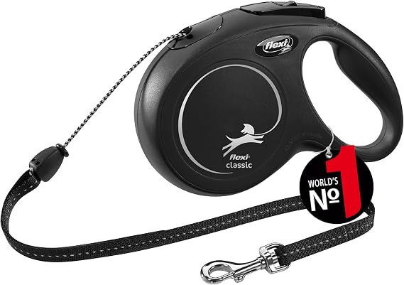 Flexi Retractable Dog Leash, Retractable Long Lead, New Classic Cord, 26.2 ft 8 m, Medium Size, Small Dogs, Medium Dogs, Less than 44.1 lbs 20 kg, Black, Genuine Japan Product