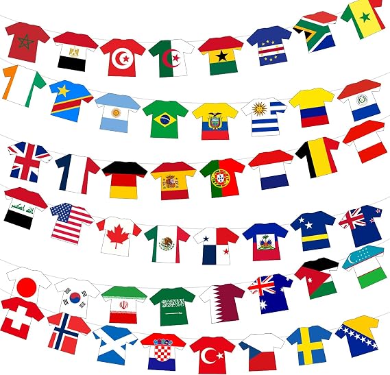 World Cup Football 2026 Flags Bunting, 48 Teams Flags Double Sides Fabric Banner 33ft/10m, Jersey Bunting for World Cup Decorations for Indoor Outdoor Bar Restaurant Clubparty