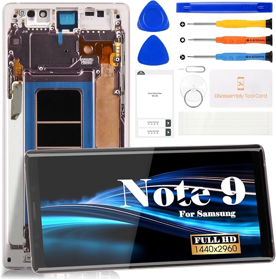 OLED for Samsung Galaxy Note 9 LCD Screen Replacement for Samsung Galaxy Note 9 Display Screen SM-N960F Touch Digitizer Assembly Repair Parts with Frame (with Fingerprint) Lavender Purple