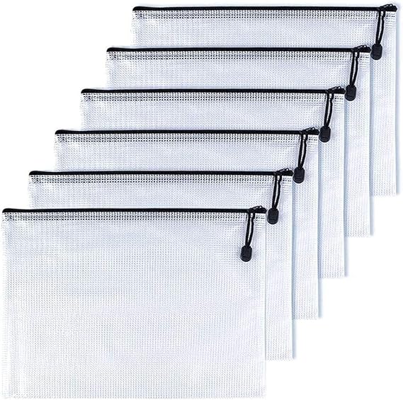 Oaimyy-A3(12.5"x 17.5"), Mesh Zipper Pouch Document Folders Bag Plastic Zip File Folders for School Office Supplies, Travel, Organizing Storage-Black,6 Pcs
