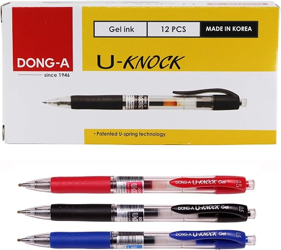 Dong-A U-Knock Gel Ink Ballpoint Pen U-Spring Technology 0.5mm (1 Dozen) Smooth Writing (Assorted)
