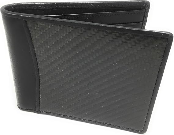 Real Carbon Fiber Wallet w/RFID Blocking Tech, Leather at Hinges and Trim - ID Window - Mens Slim Thin Real Carbon Bifold to Protect Your Money and Cards Identity