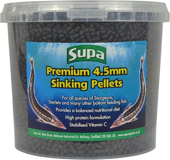 Supa Premium 4.5mm Sinking Pellets Fish Food 2.2kg, Provides A Balanced Nutritional Diet For Sturgeons, Sterlets and Many Other Species of Bottom Feeding Pond Fish