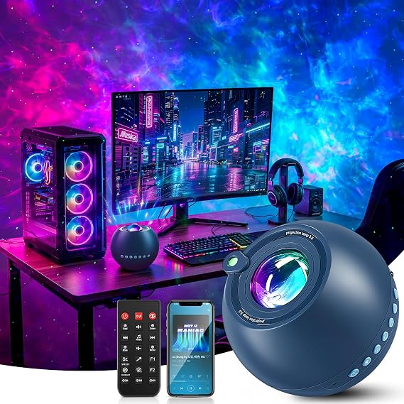 One Fire 360 Game Lights Galaxy Projector Gaming Accessories Gaming Room Decor Green Star Bluetooth Speaker+15 White Noise Man Cave Accessories Cool Gifts for Men Birthday Gift Cool Stuff for Teen Boy