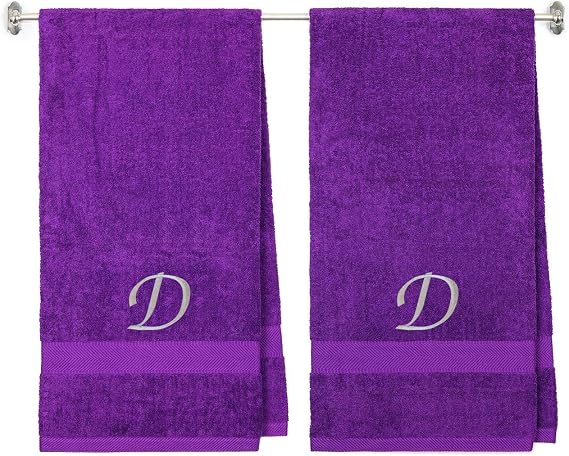 BY LORA Embroidered Monogram Bath Towel 2 Pack, Initial D, Nautical Teal