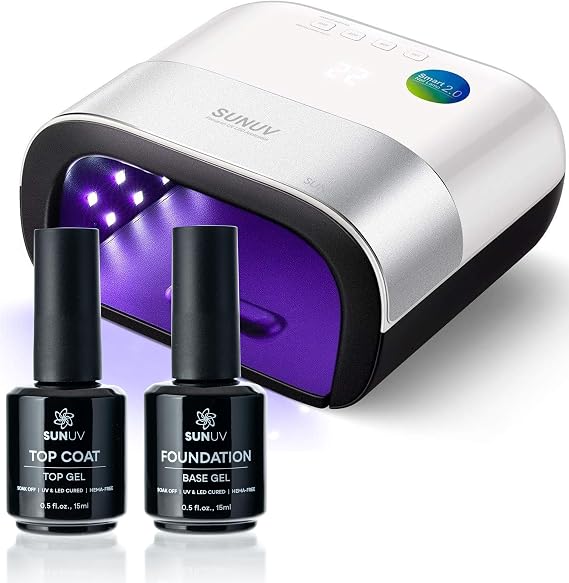 SUNUV SUN3 Professional UV Light for Nails with Top Coat Base Coat Set